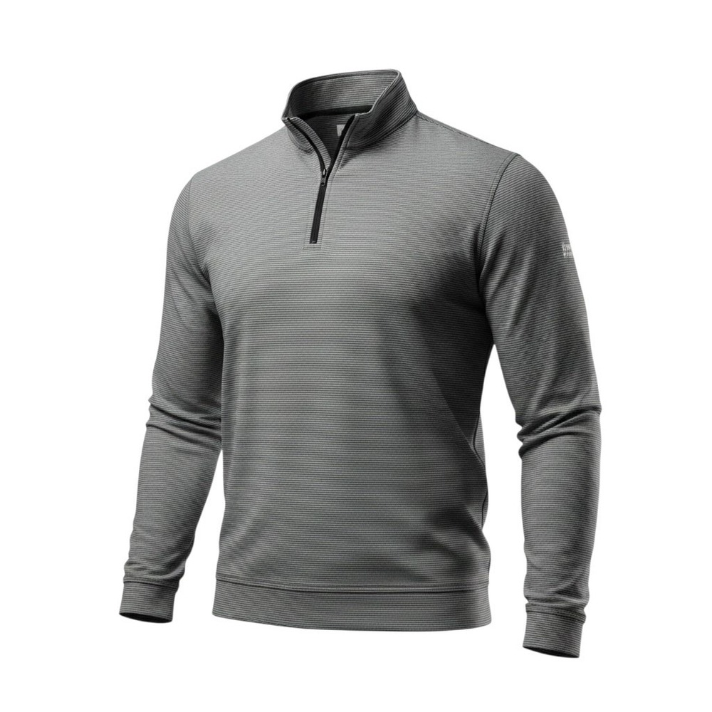 Peter Millar Grey Striped Quarter-Zip Pullover Medium